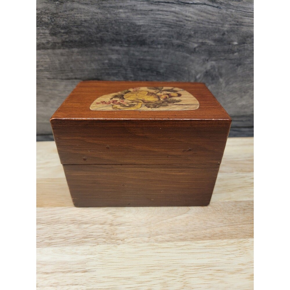 Recipe Box Wood Lemon & Berry Decoupage Top Lid 5 3/4" x 3 1/2" x 4"t Card File